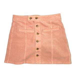 American Eagle Super Stretch mini skirt pink corduroy buttons down front 4